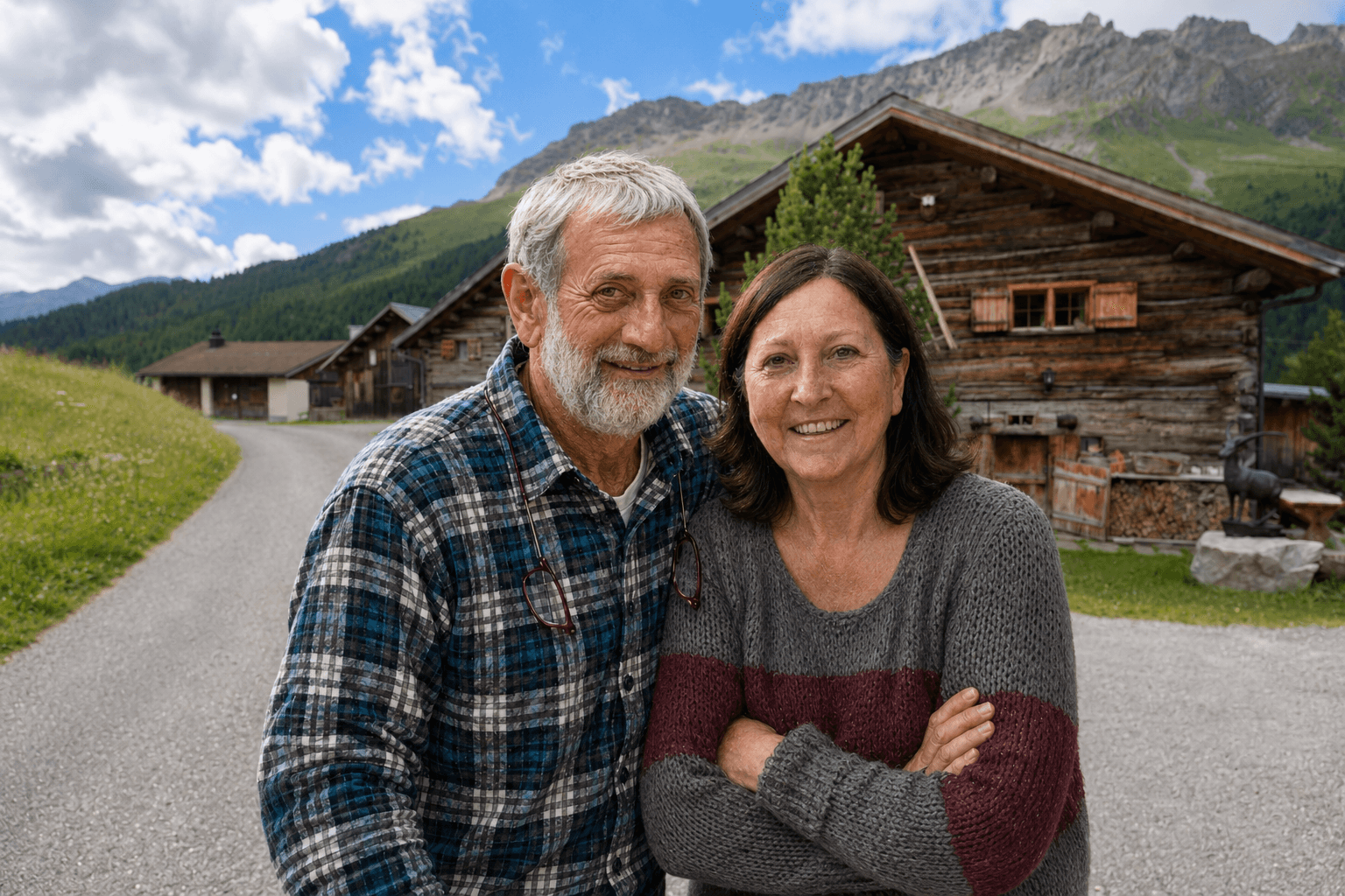 Angela und Gallus Liesch-Lombris vor dem Maiensäss
